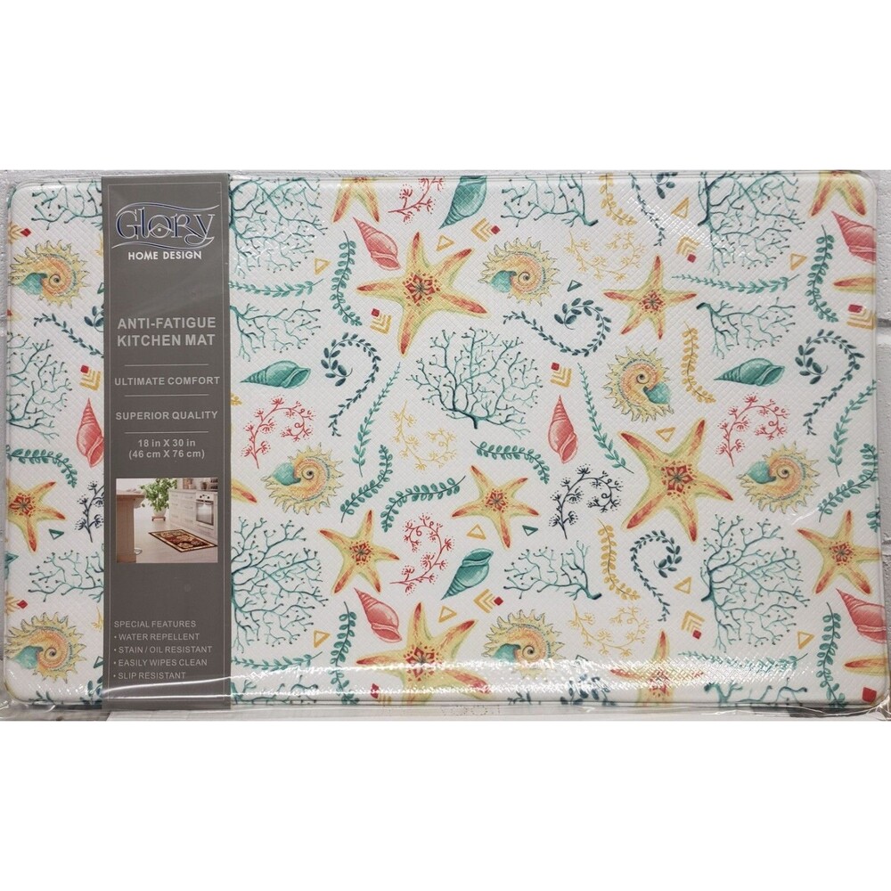 ANTI-FATIGUE NON SLIP PVC FLOOR MAT (18"x30") SEALIFE, SEASHELLS & STARFISH, GHD